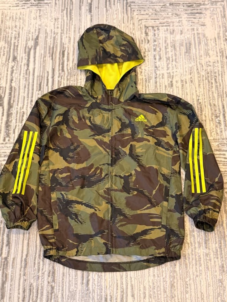New Adidas Boys Youth Medium 10/12 Camo Windbreaker Full Zip Jacket